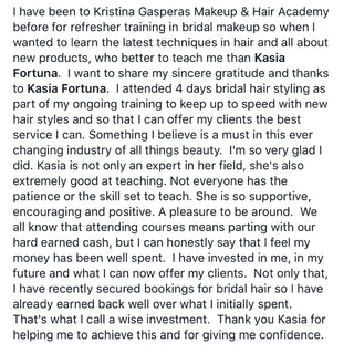 Bridal Hairstyling Academy Testimonial